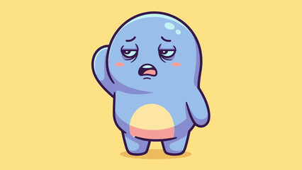 Cute Blue Monster Character with Tired or Sad Expression on Light Yellow Background
