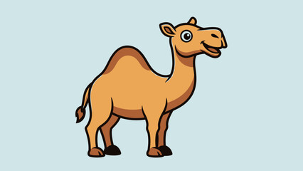 Cute Happy Cartoon Camel Standing on Light Blue Background