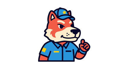 Cute Cartoon Fox Police Officer Giving Thumbs Up on Isolated White Background