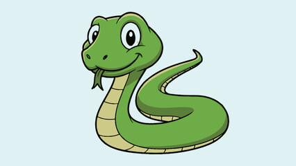 Fototapeta premium Cute Happy Cartoon Green Snake Coiled on Light Blue Background