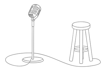 Microphone and Stool Stand Line Drawing Performance
