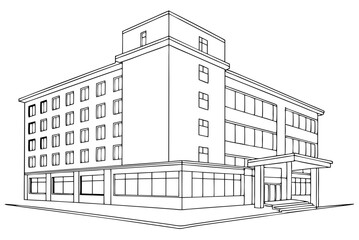 Clean hospital building construction line drawing architecture illustration