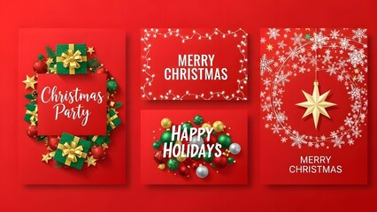 Set of three christmas and new year greeting cards with festive decorations