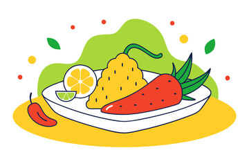 Mexican street corn platter with chili cheese and lime line art