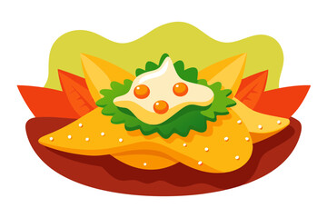 Crunchy Mexican nachos platter traditional street food vector style