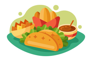 Mexican street food platter with tacos tamales and churros artwork