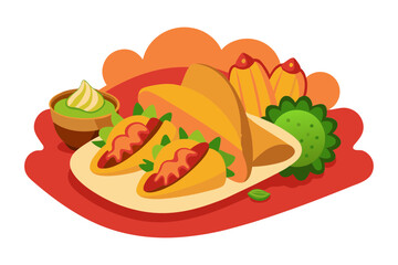 Traditional Mexican cuisine platter tacos tamales churros illustration