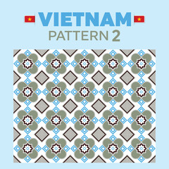 Vietnam Pattern 2 is a seamless decorative tile pattern inspired by traditional Vietnamese ceramic floors. The design combines geometric shapes and floral motifs in soft vintage colors, suitable for b © HStudio