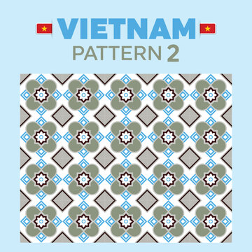 Vietnam Pattern 2 is a seamless decorative tile pattern inspired by traditional Vietnamese ceramic floors. The design combines geometric shapes and floral motifs in soft vintage colors, suitable for b