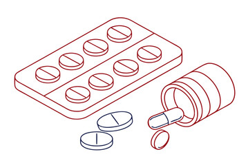 Healthcare Medicine Pill And Capsule Isometric Vector Icon Collection