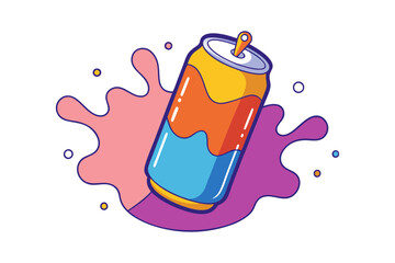 Refreshing Soda Can With Splashing Carbonated Water Dynamic Effect Illustration
