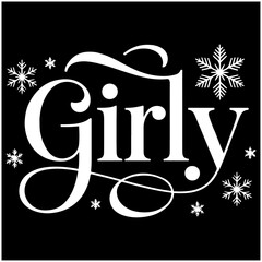 Simple trendy girly lettering with snowflakes on black background.