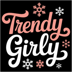 Simple trendy girly lettering with snowflakes on black background.