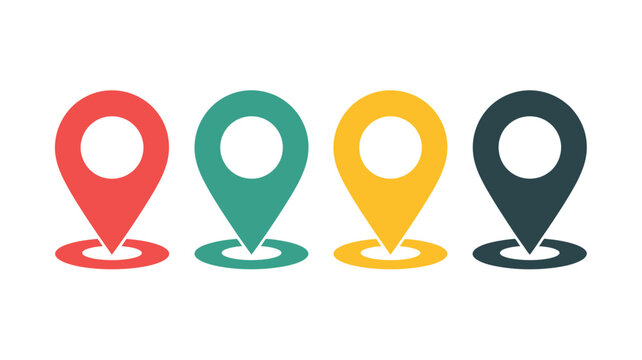 Multicolored map pin icons for navigation and location marking