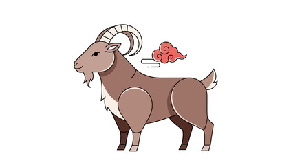 Illustration of a Stylized Goat with Decorative Cloud Element