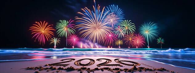 fireworks in the sky. 2026 New Year Celebration - Wooden Number Blocks And Fireworks At Blue Eve Night With Abstract Defocused Lights 