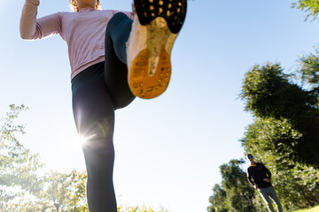 Outdoor exercise with a jogger on a sunny day
