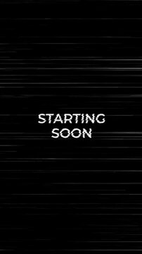 4k vertical animation starting soon glitch static retro broadcast screen perfect for streamers, gaming channels, and live events intro or waiting screens