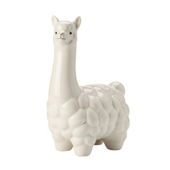 Fototapeta premium White glossy porcelain alpaca figurine standing for cute modern home interior decoration