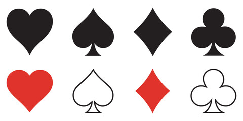 Hearts and Spades, Diamonds and Clubs card vector set. Black playing cards icon. 4 card suits symbol © Adobe boss