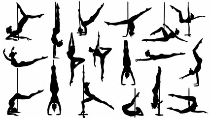Diverse aerial yoga poses for flexibility and strength