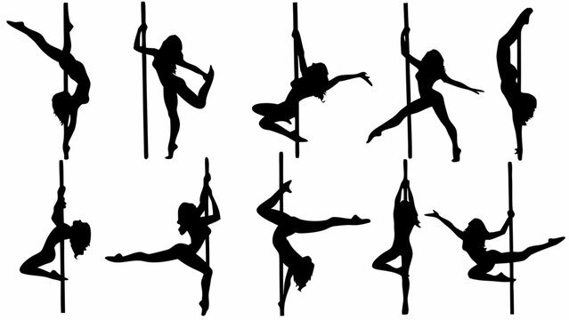 Silhouette of women performing dynamic pole dance moves