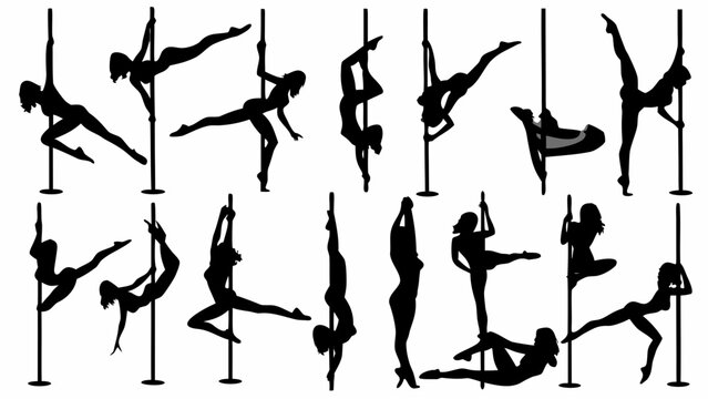 Silhouettes of women performing dynamic pole dance moves