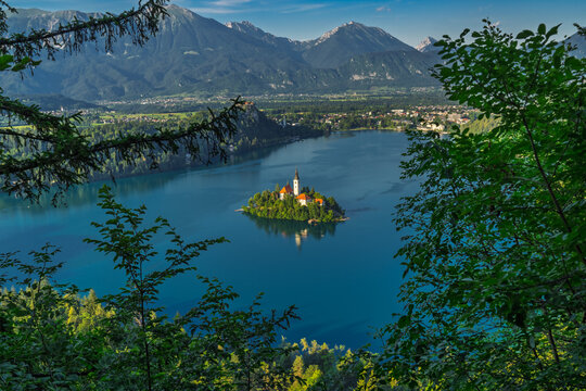 Tranquil Lake Bled in the Julian Alps Landscape