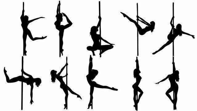 Silhouettes of women performing dynamic pole dance moves