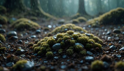 Mossy Forest Ground with Stones and Soft Light
