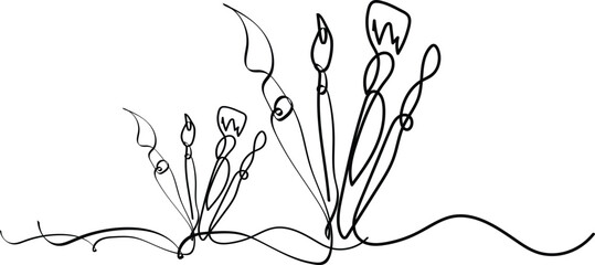 Black and white drawing of cattails in a natural setting with water © Hiroks Design