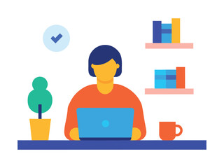 Focused Professional Working Solo on Research and Study Flat Illustration