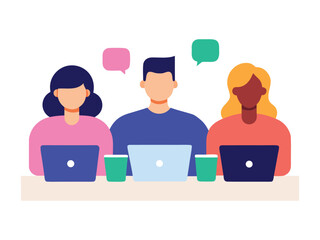 Diverse Students Taking Online Course and E-Learning via Video Conference Flat Illustration