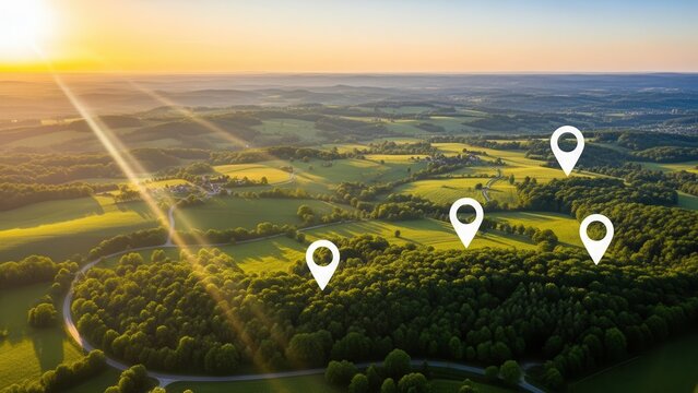 Aerial view of rural landscape with multiple locations
