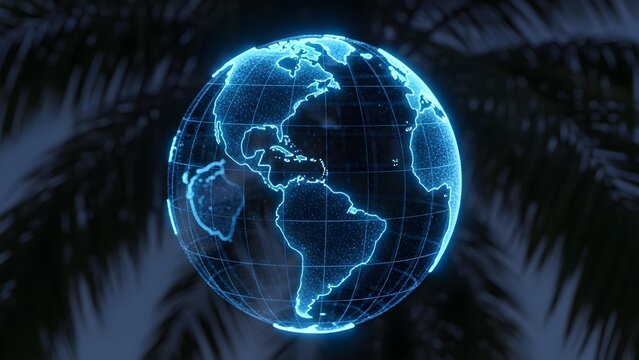 Globe digital technology world map background scene - Powered by Adobe