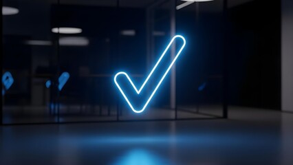 Neon checkmark sign blue verification symbol