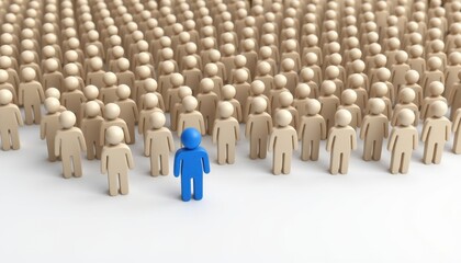 Fototapeta premium Unique Blue Figure Amongst Tan Crowd Representing Individuality and Standout Moments in Life