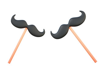Moustache with stick design on isolated on pastel background. Gentleman father day concept. Beard masculine. 3d render. illustration
