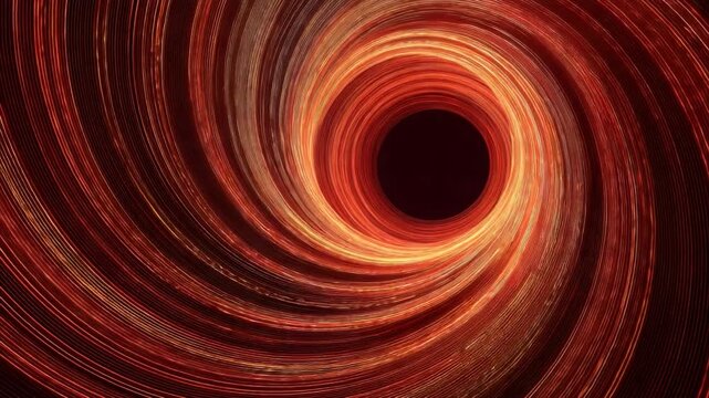 Abstract representation of a swirling cosmic black hole with radiant orange and red energy patterns enveloping a dark center Background 4k video footage