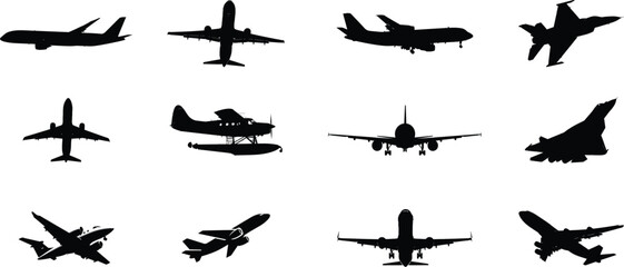Silhouette of various airplanes and helicopters in flight © MD