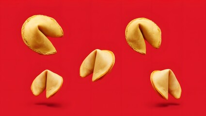 Floating Fortune Cookies on Red Background
