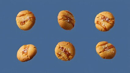 Floating Cracked Cookies on Blue Background