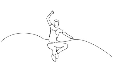 Celebratory Line Art Of A Person Jumping With Raised Fist In Minimalist Style Isolated on Transparent Background