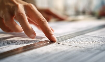 Person Using a Ruler to Measure and Align Text in a Detailed Layout for Work or Creative Projects