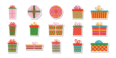 Festive Christmas and Birthday Present Boxes Set with Decorative Ribbons and Wrapping Paper