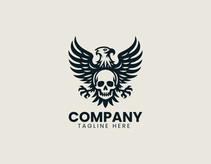 Obraz premium Simple skull and eagle symbol represents strength and freedom in a clean black vector logo illustration