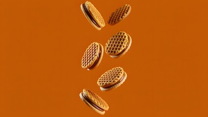 Flying Waffle Cookies on Bold Orange Background