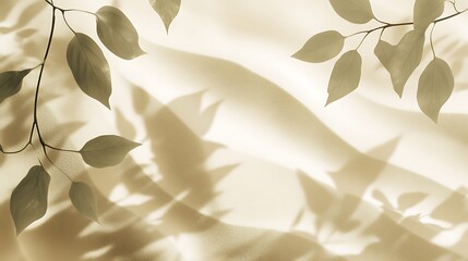 Abstract beige waves blending into leaf silhouettes with soft sunlight and sand texture 