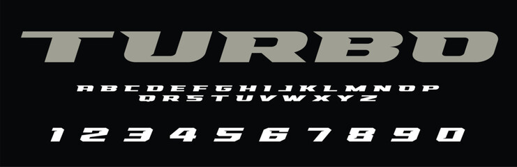 Turbo Lettering Font Alphabet Vector Design High Speed Racing Inspired Bold Dynamic Typeface for Automotive Posters Stickers Sports Cars T Shirts and Modern Motion Graphic Projects