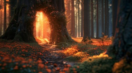 Fototapeta premium Serene woodland scene with blooming wildflowers